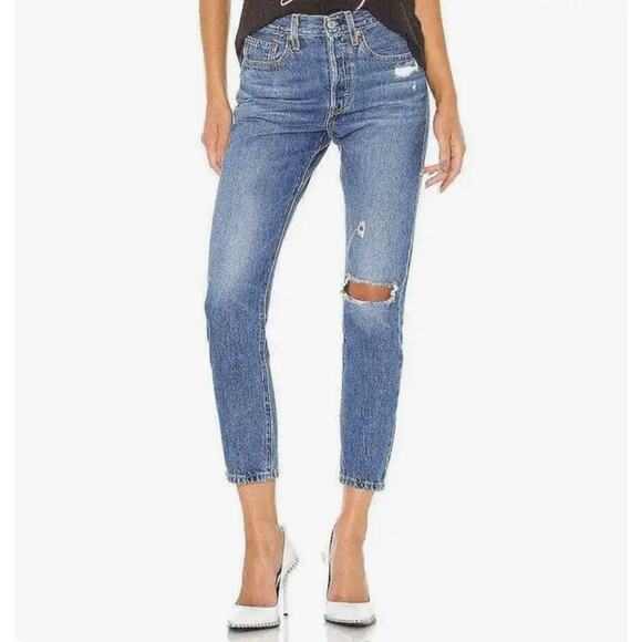 LEVI'S PREMIUM 501 Skinny Jeans High Rise Distressed Sansome Street 32 Grunge - Picture 1 of 13